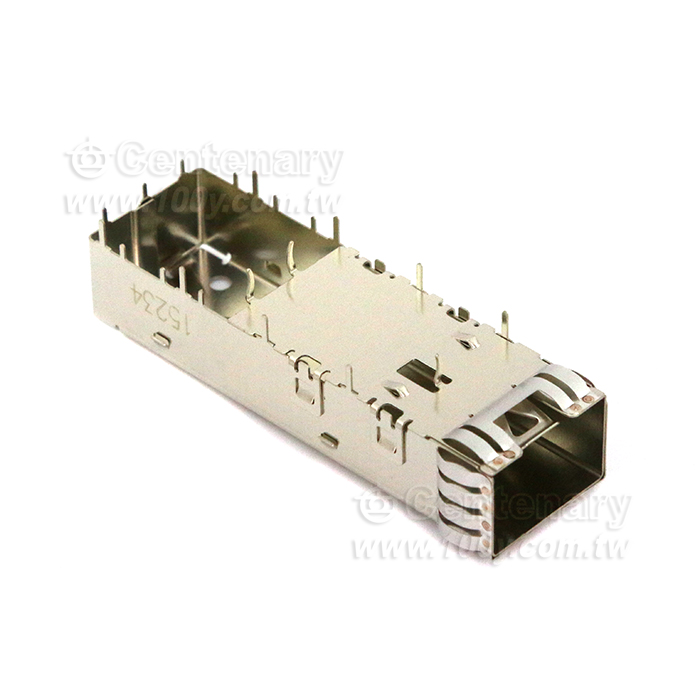 SFP+ IXI Cage Assembly, PCI, Solder Tails, External EMI Spring - 92849 Product Image