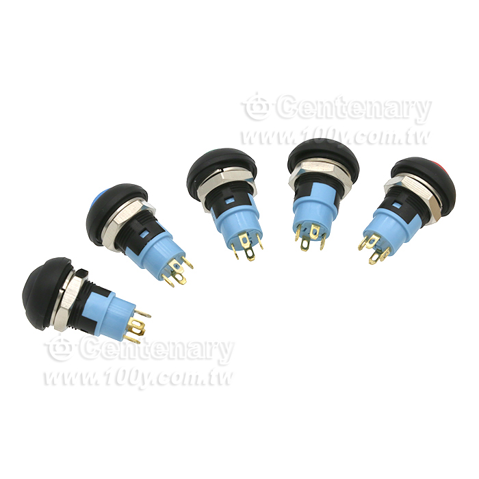 Φ12mm自鎖型按鈕開關/球面/焊接式/塑膠 黑色 1NO-帶燈24V - 155714 產品圖片