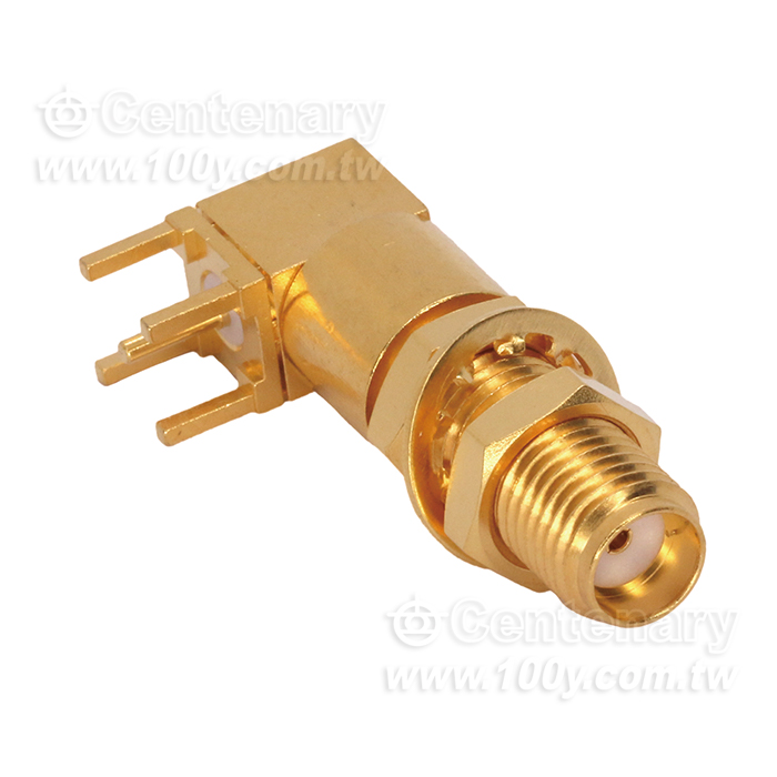 SMA Jack PCB Mount Bulkhead Right Angle With Round Contact - 94619 Product Image