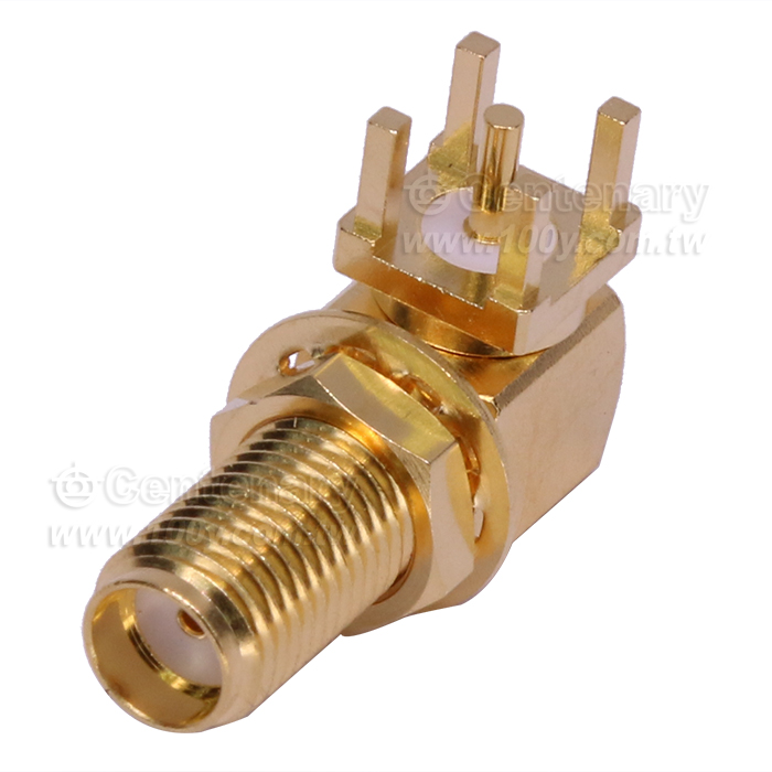 SMA Jack PCB Mount Bulkhead Right Angle With Round Contact - 94736 Product Image