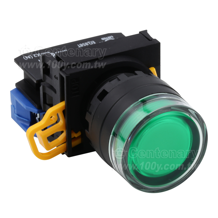 緊急停止按鈕開關22mm-全保護罩型凸頭形-LED瞬時型1NO  24VDC  綠色 - 159031 產品圖片