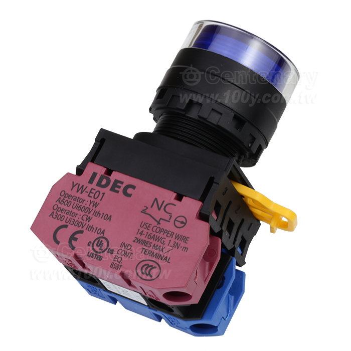 緊急停止按鈕開關22mm-全保護罩型凸頭形-LED瞬時型1NO-1NC 24VDC藍色 - 159038 產品圖片
