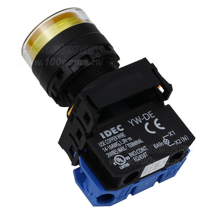 緊急停止按鈕開關22mm-全保護罩型凸頭形-LED瞬時型1NO  24VDC  黃色 - 159032 產品圖片