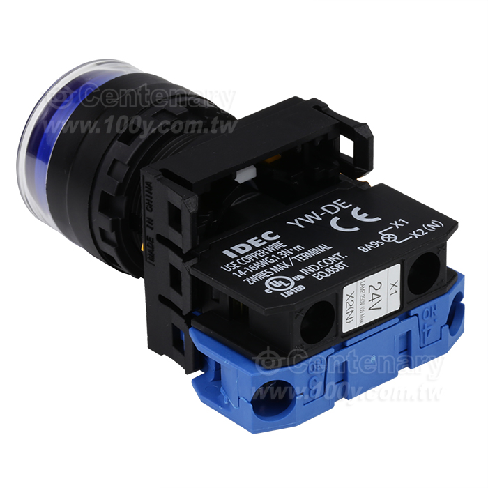 緊急停止按鈕開關22mm-全保護罩型凸頭形-LED瞬時型1NO  24VDC  藍色 - 159034 產品圖片