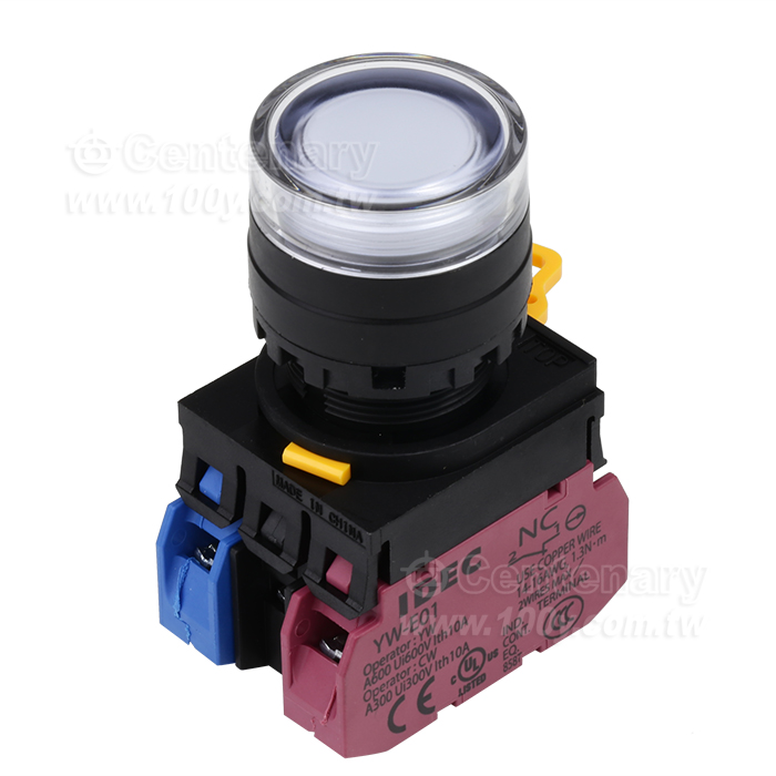 緊急停止按鈕開關22mm-全保護罩型凸頭形-LED瞬時型1NO-1NC 24VDC白色 - 159037 產品圖片