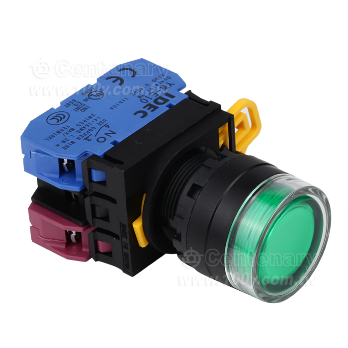 緊急停止按鈕開關22mm-全保護罩型凸頭形-白熾燈泡交替型1NO-1NC 24VDC綠色 - 159091 產品圖片