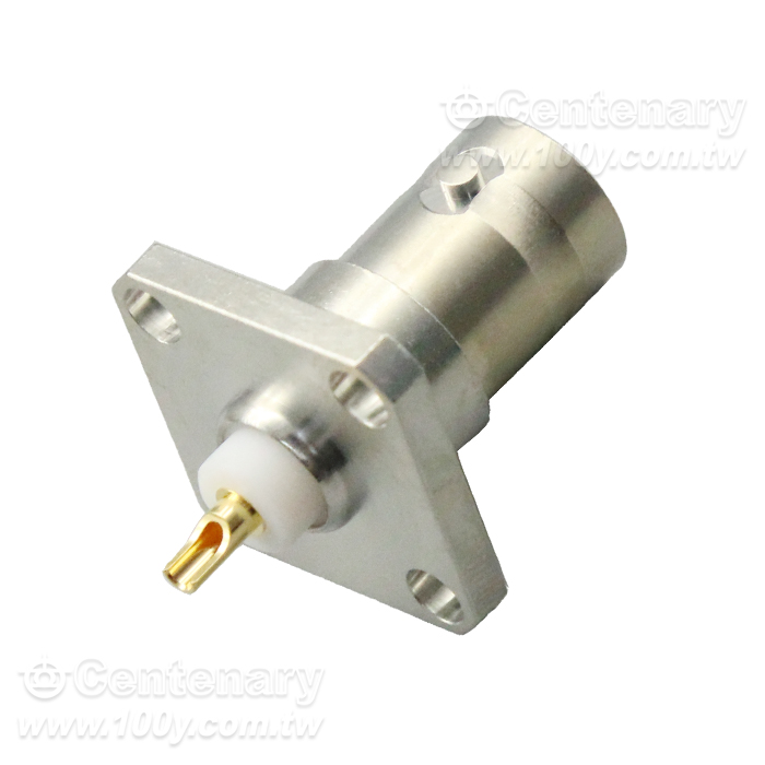 BNC Jack SQ 17.5mm 4 Hole Flange With Solder Cup Contact; 4GHz VSWR 1.2 - 98571 Product Image