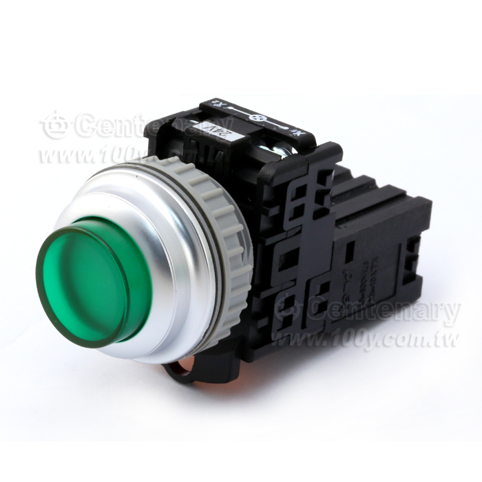 30mm按鈕開關24V鎢絲燈/1a1b綠凸頭 - 30591 產品圖片