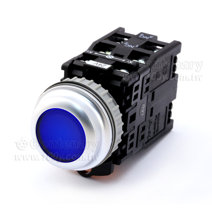 φ30mm 按鈕開關 24VAC/DC LED/1a1b/藍平頭 - 44058 產品圖片
