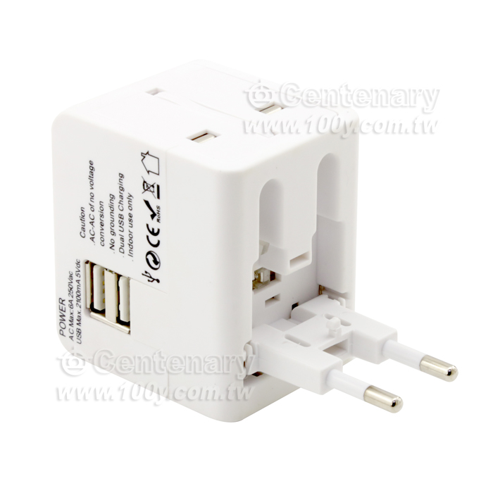 萬能旅行通用轉換插座/雙白色USB2.1A - 97111 產品圖片