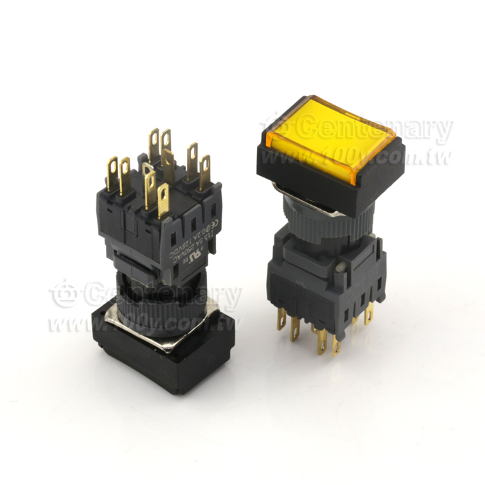 16mm矩形覆歸式按鈕開關 24V 黃色 - 118068 產品圖片