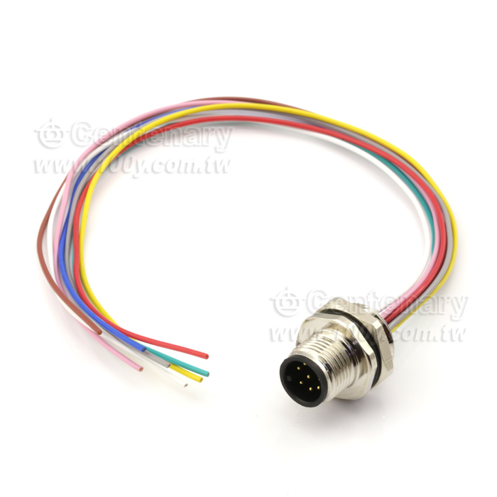 M12 Male Panel mount Connector, Male, Back-Mounted, With Single Wire - 122096 Product Image