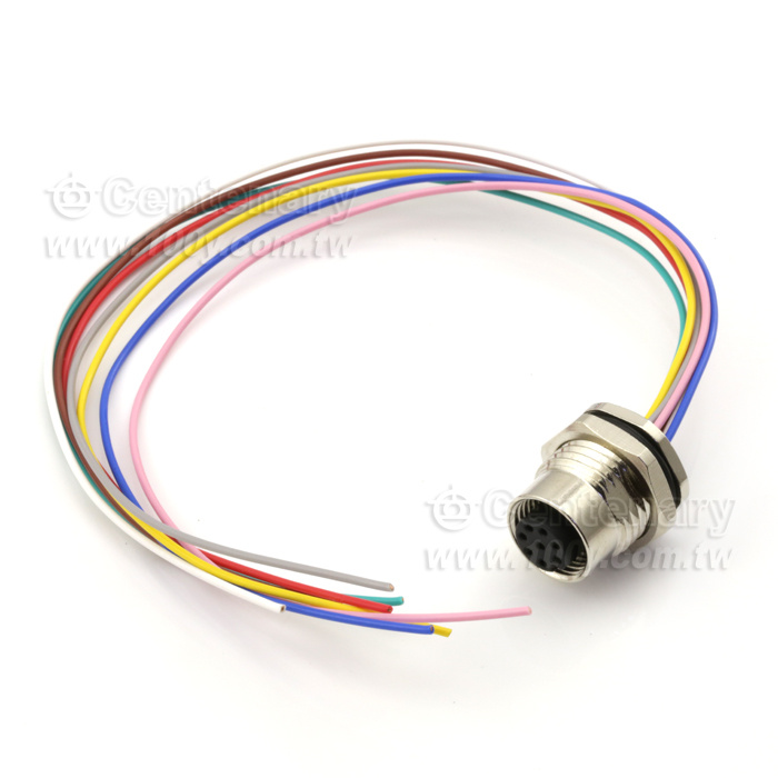 M12 Male Panel Mount Connector, Female, Front Fastened, With Single Wire - 122078 Product Image