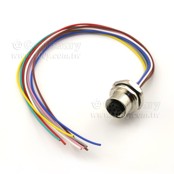 M12 Male Panel Mount Connector, Female, Front Fastened, With Single Wire - 122081 Product Image