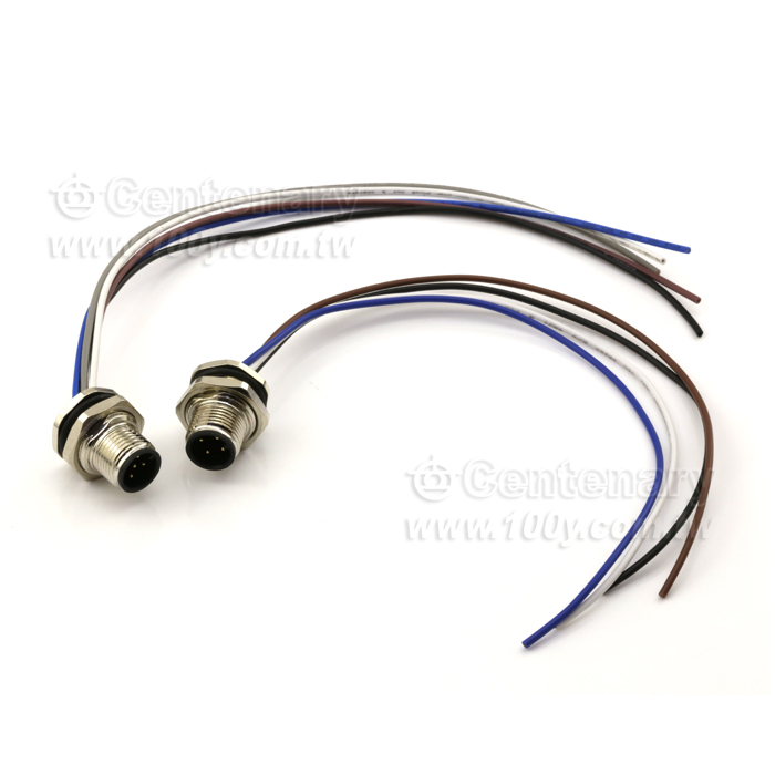 M12 Male Panel Mount Connector, Male, Front Fastened, With Single Wire - 122091 Product Image