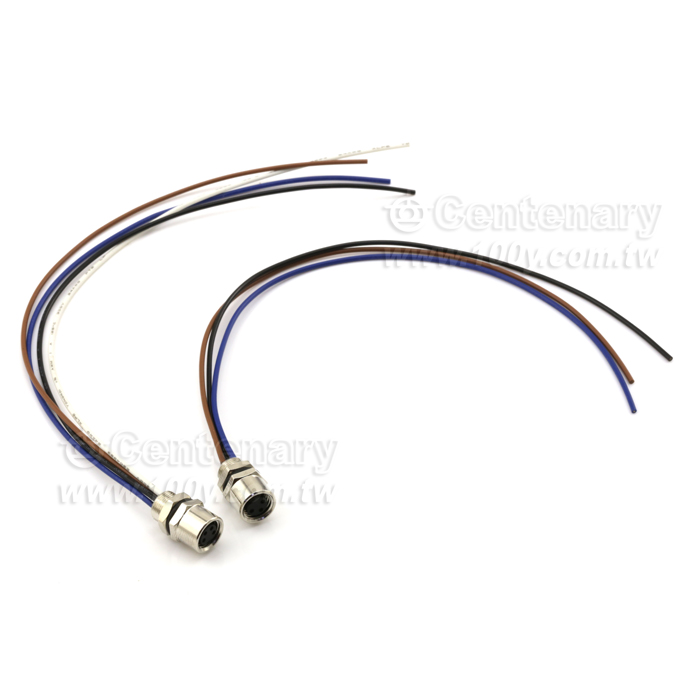 M8 Female Panel Mount Connector, Behind Fastened, with Single Wires - 122004 Product Image