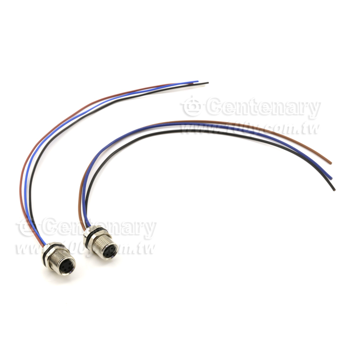 M8 Female Panel Mount Connector, Front Fastened, with Single Wires, with shielding sheet - 122002 Product Image