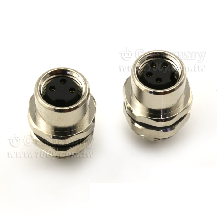 M8 Female Panel Mount Connector, Behind Fastened with M10x0.75, Solder - 122001 Product Image
