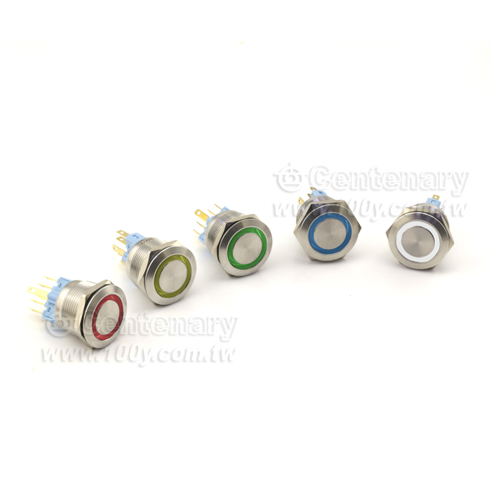 25mm不銹鋼環形自鎖帶燈按鈕  LED24V 綠 - 136000 產品圖片