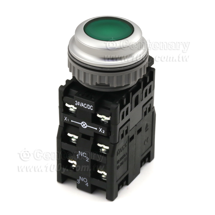 φ30mm 按鈕開關 24VAC/DC LED/1a1b/綠平頭 - 128379 產品圖片