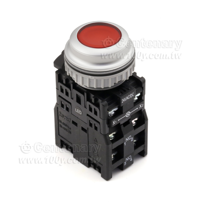 φ30mm 按鈕開關 24VAC/DC LED/1a1b/紅平頭 - 128378 產品圖片