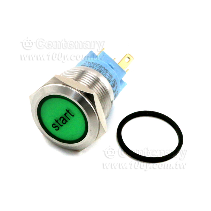 圓形發光金屬按鍵開關 綠色 19mm 24V - 131971 產品圖片