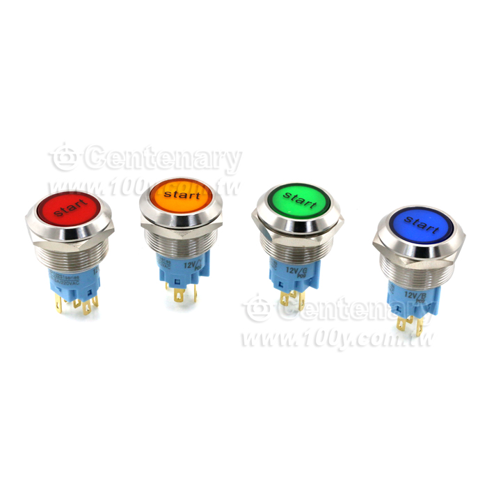 圓形發光金屬按鍵開關 藍色 22mm 12V - 131990 產品圖片