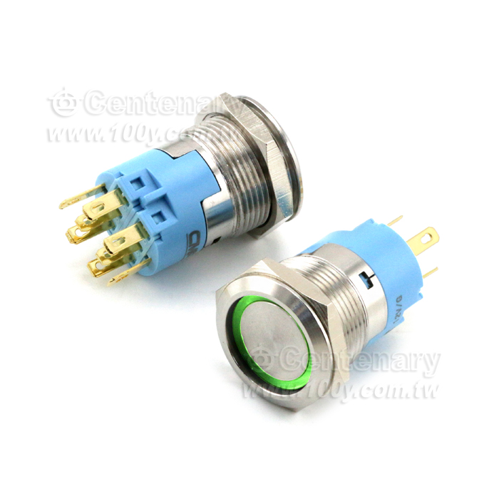 19mm不銹鋼自鎖環形帶燈按鈕 12V 藍色 - 133918 產品圖片