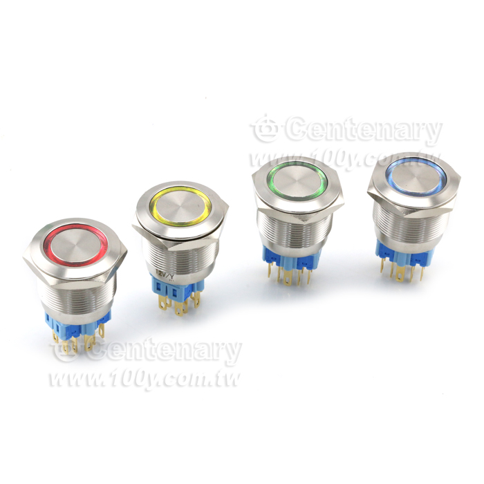 25mm不銹鋼環形自鎖帶燈按鈕 LED12V 紅色 - 133925 產品圖片