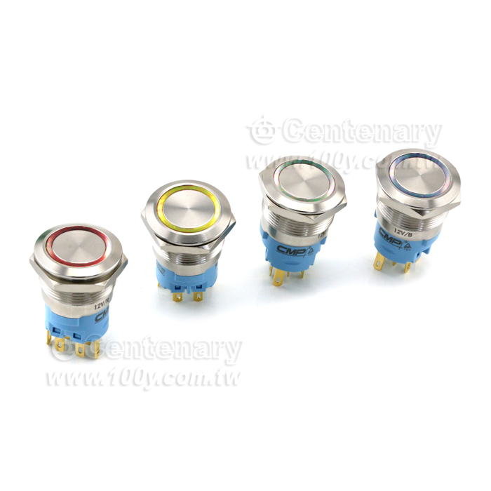 22mm不銹鋼環形自鎖帶燈按鈕 LED12V 藍色 - 133922 產品圖片