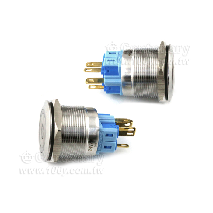 25mm不銹鋼環形自復帶燈按鈕  LED 12V 藍 - 136019 產品圖片