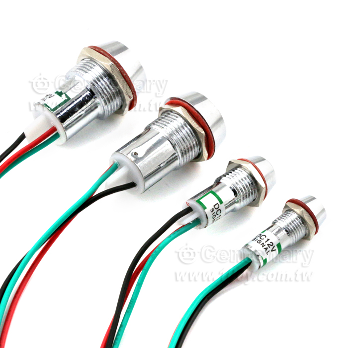 Φ10mm 12V 紅綠雙色 LED銅殼金屬指示燈 帶線 - 142981 產品圖片