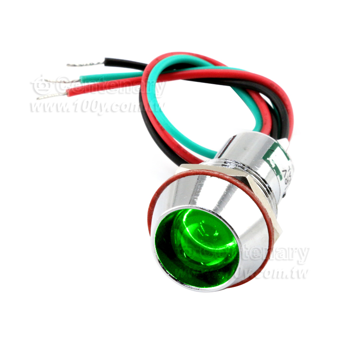 Φ14mm 24V 紅綠雙色 LED銅殼金屬指示燈 帶線 - 142986 產品圖片