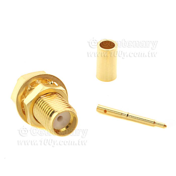 SMA Reverse Polarity Jack Crimp Bulkhead For RG174,RG188,RG316; 6GHz VSWR 1.25 - 146976 Product Image