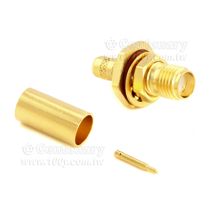 SMA Reverse Polarity Jack Crimp Bulkhead, IP67 Mated, For RG142,RG400; 6Ghz VSWR 1.2 - 146977 Product Image