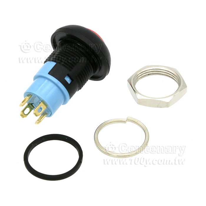 Φ12mm自鎖型按鈕開關/球面/焊接式/塑膠 黑色 1NO-帶燈24V - 155714 產品圖片