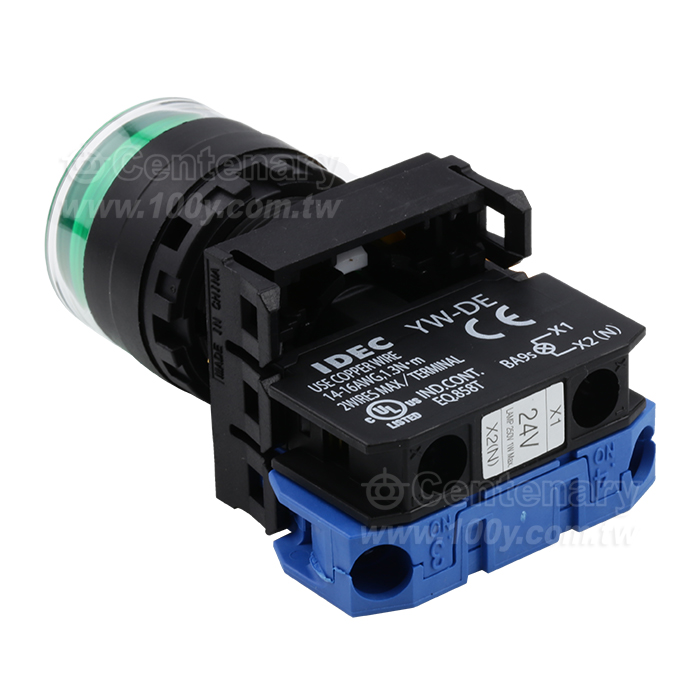 緊急停止按鈕開關22mm-全保護罩型凸頭形-LED瞬時型1NO  24VDC  綠色 - 159031 產品圖片