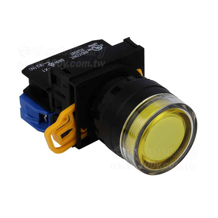 緊急停止按鈕開關22mm-全保護罩型凸頭形-LED瞬時型1NO  24VDC  黃色 - 159032 產品圖片