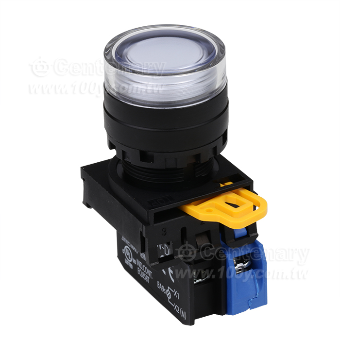 緊急停止按鈕開關22mm-全保護罩型凸頭形-LED瞬時型1NO  24VDC  白色 - 159033 產品圖片