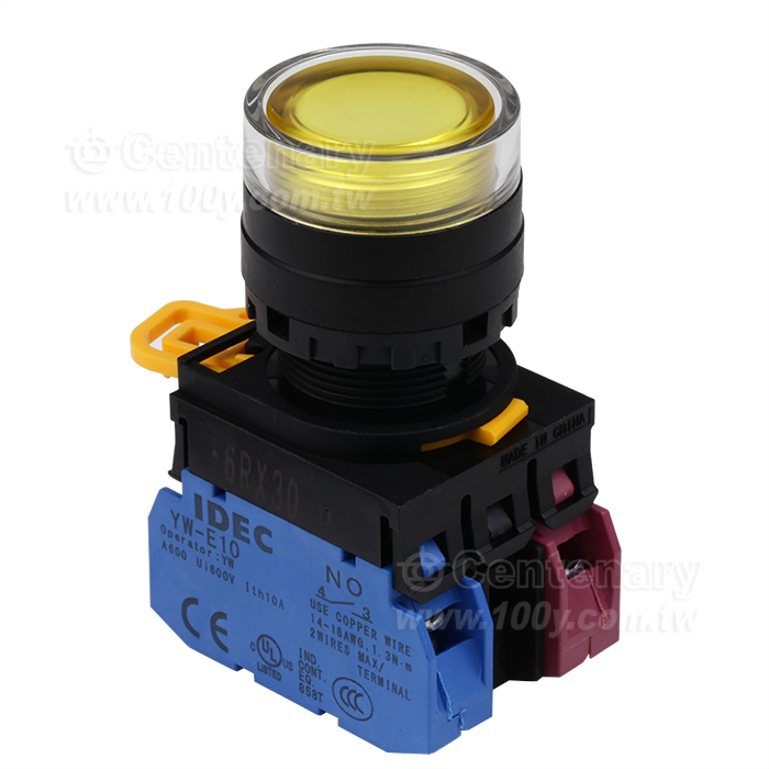 緊急停止按鈕開關22mm-全保護罩型凸頭形-LED瞬時型1NO-1NC 24VDC黃色 - 159036 產品圖片