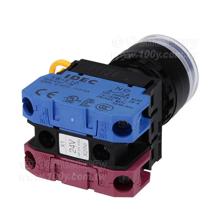 緊急停止按鈕開關22mm-全保護罩型凸頭形-LED瞬時型1NO-1NC 24VDC白色 - 159037 產品圖片