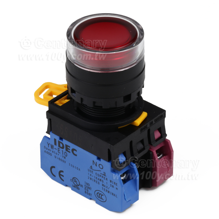 緊急停止按鈕開關22mm-全保護罩型凸頭形-白熾燈泡交替型1NO-1NC 24VDC紅色 - 159090 產品圖片