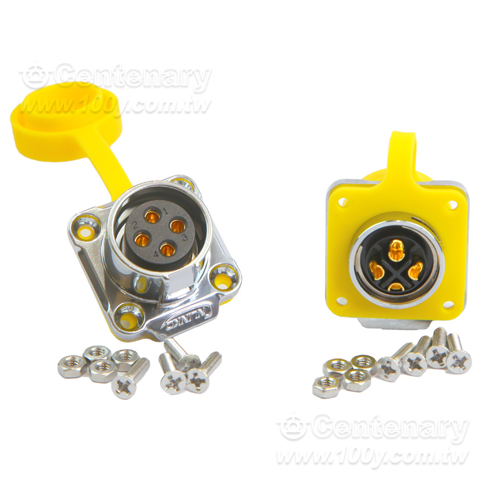 Cnlinko LP20 type 4-core flange straight female socket metal version yellow - 162402 Product Image