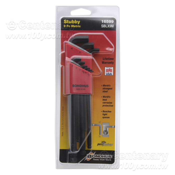 BONDHUS 球頭套裝短身內六角扳手 公製  9pcs/套 - 162936 產品圖片