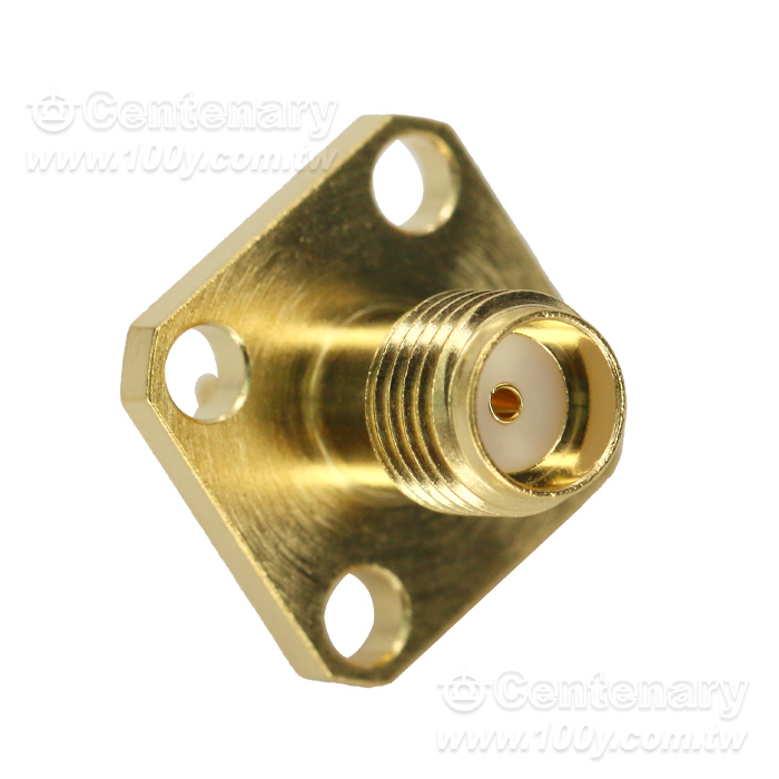 SMA jack SQ 12.7mm 4 hole flange with round contact (Φ1.27;L=7.55) & dielectric recessed 0.6mm from flange face; 18GHz VSWR1.2 - 163387 Product Image