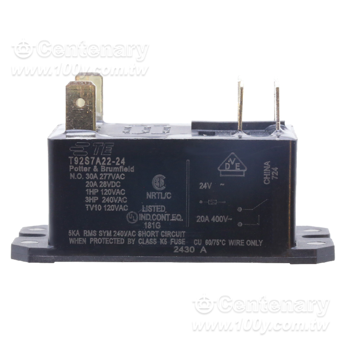 泰科繼電器 30A AC24V 2組常開 - 163767 產品圖片