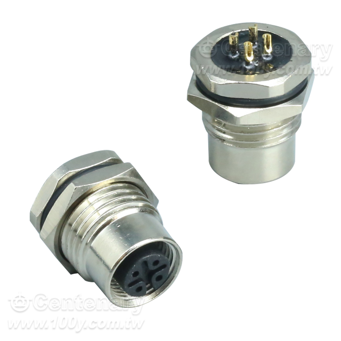 傳感連接器 M12焊線式4P母座 （ M16*1.5前板安裝） - 166097 產品圖片