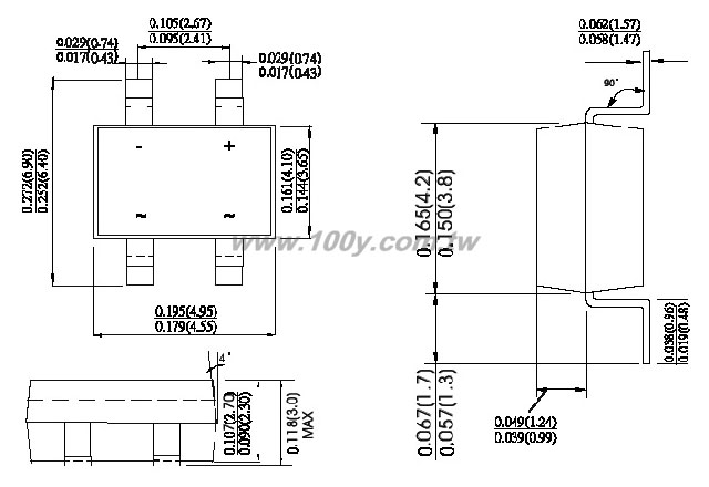 DACO_0.8A Single Phase glass bridge rectifier - 24691 Product Image