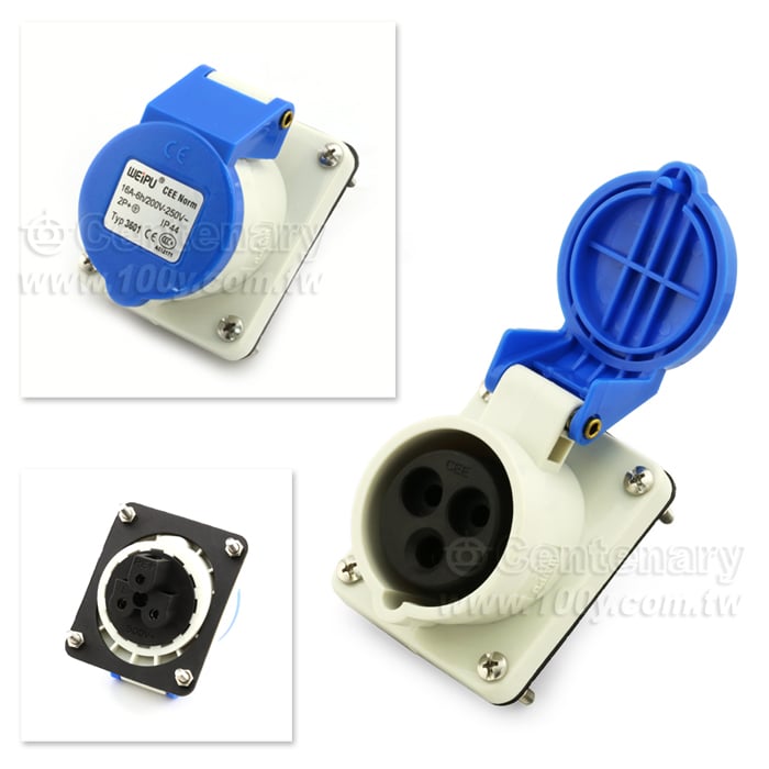 3P/16A 230VAC IP44 母插座 口徑:52mm