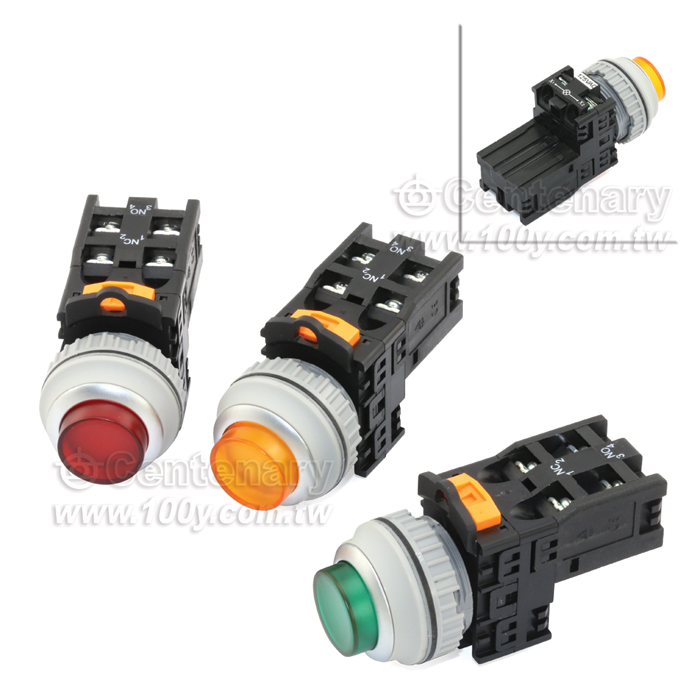 30mm 按鈕開關 110VLED/1a1b/紅凸頭 - 101747 產品圖片